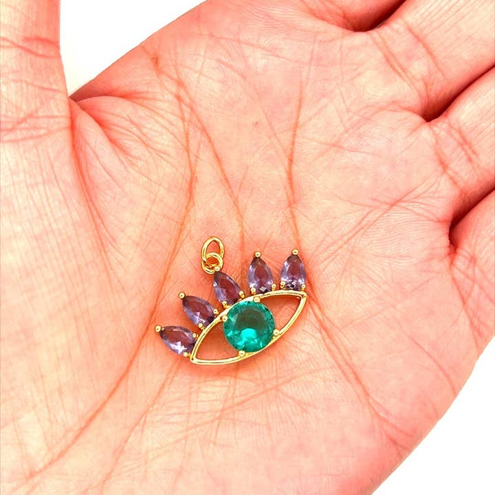 The Bead Bazaar - Wholesale Individual Charm/Pendant - 18K Gold Evil Eye Charm, Gold Lucky Eye Pendant, Boho Charms, Dainty Evil Eye Pendant, Evil Eyelash Jewelry, Good Luck Eye Charm, DIY Charms3