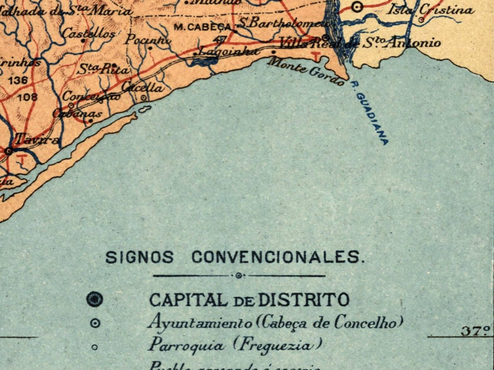 OldCityPrints - Old Maps and Posters – Engroshandel Kunsttryk – Gammelt kort over Algarve, Portugal 1920 | Vintage kort vægkunst print | Stort vægkort print af Algarve5