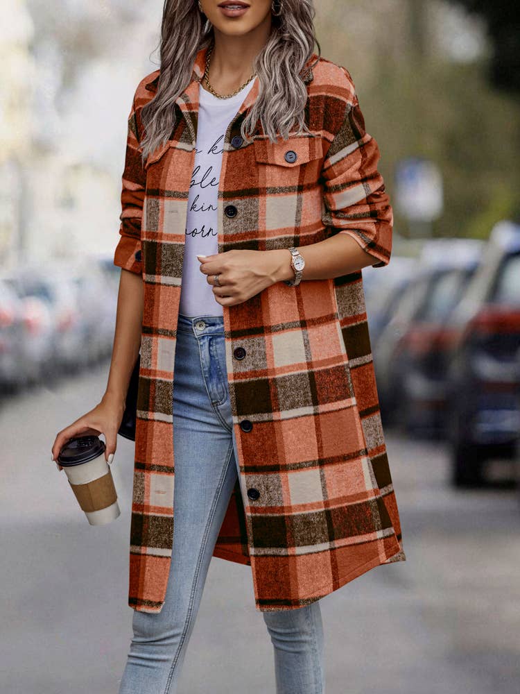 eLook - Wholesale Coat - Women's - SZ1-JK8211 Plaid Button Down Long Coat44