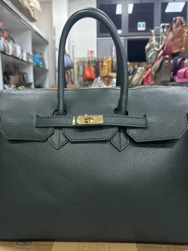 SFG Leather Green Handbag Structured and Lock Closure for wholesale by JIJOU CAPRI