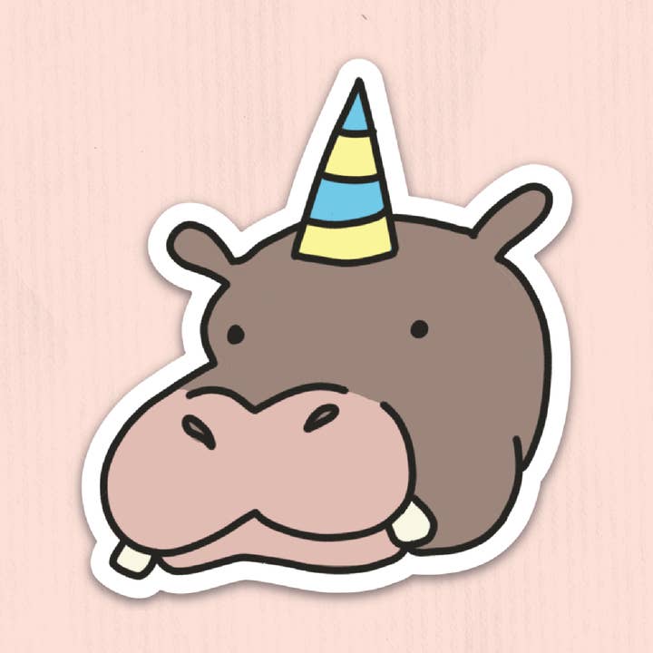 Party Hat Hippopotamus Vinyl Sticker for wholesale by Articuh
