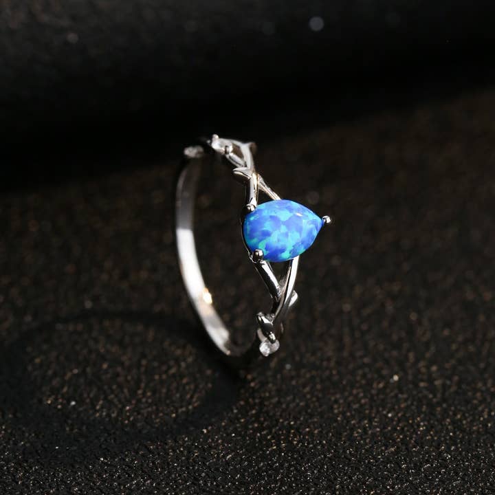 Gioiellin - S925 Silver Jewelry - Wholesale Single Stone/Solitaire Ring - S925 Sterling Silver Teardrop-Shaped Blue Opal Ring4