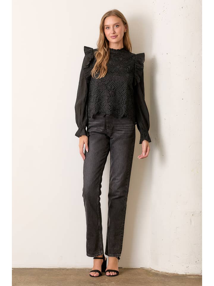 Polagram by Wellmade USA – wholesale Blouse – Women’s – TEXTURED LONG SLEEVE TOP W SHOULDER RUFFLE4