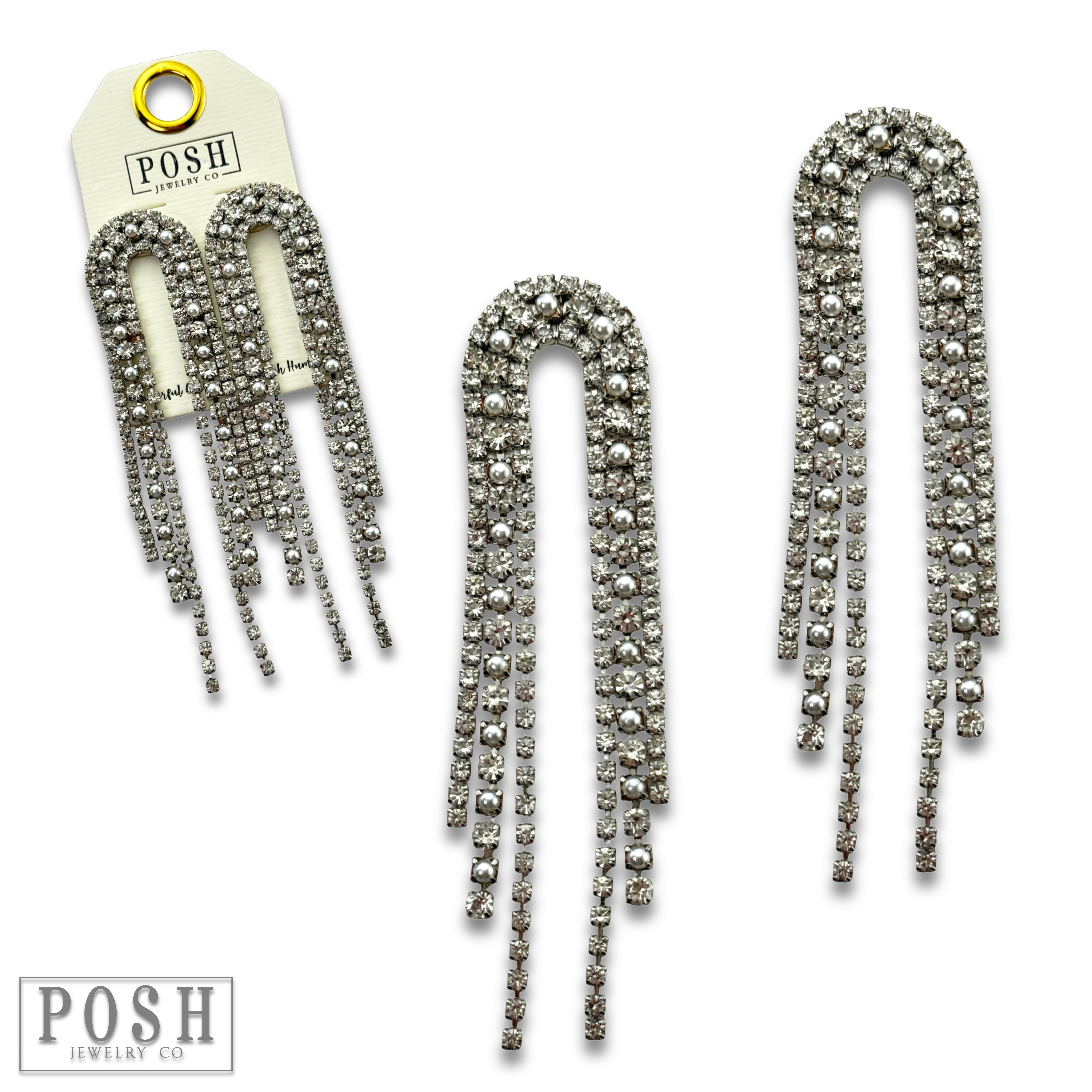 Pink Panache Brands - Wholesale Tassel Earrings - Arched rhinestone fringe earring - LC1