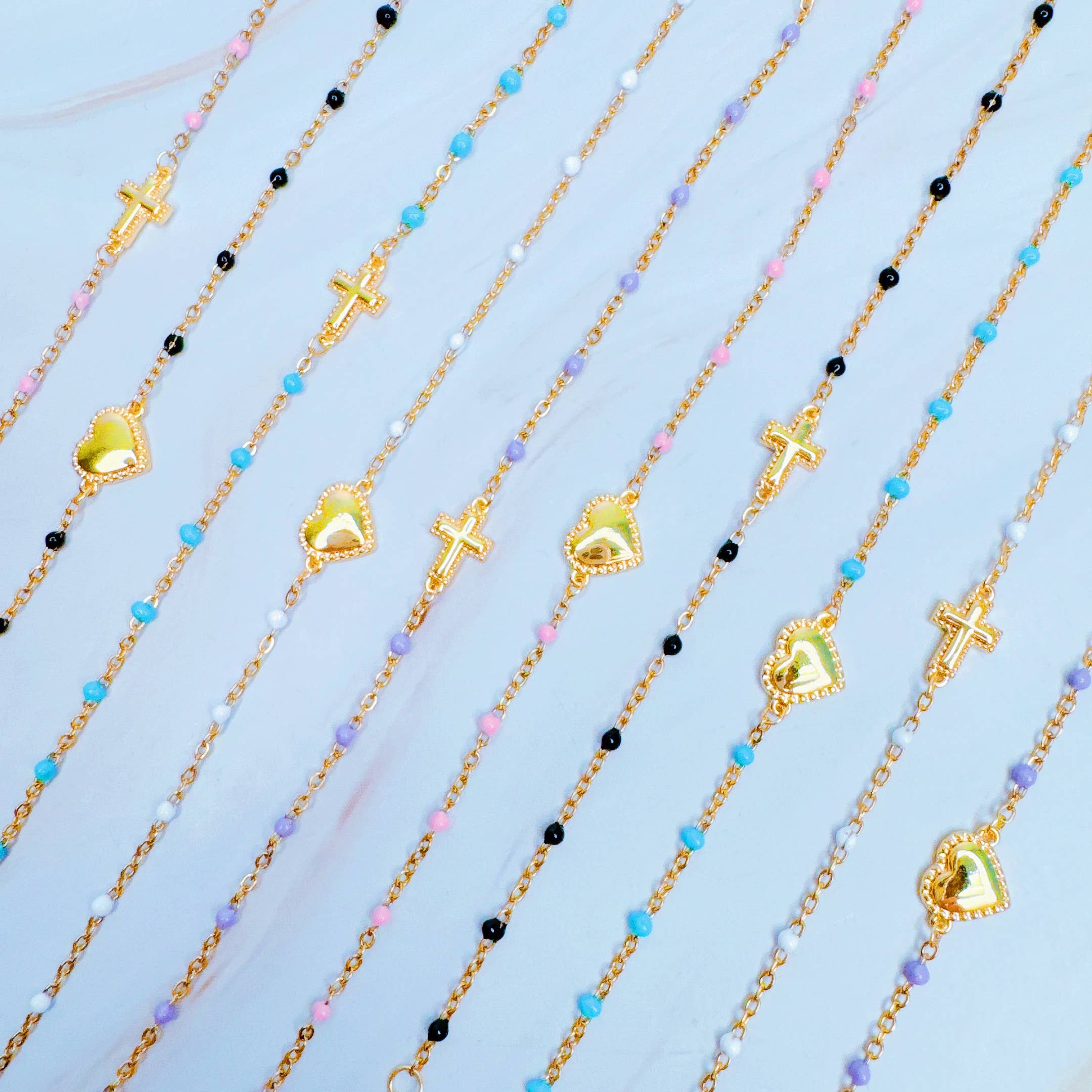 Ellison+Young - Wholesale Charm/Dangle Bracelet - Dainty Color Dots Chain Cross Bracelet7