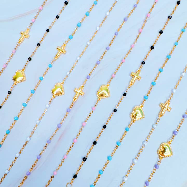 Ellison+Young - Wholesale Charm/Dangle Bracelet - Dainty Color Dots Chain Cross Bracelet7