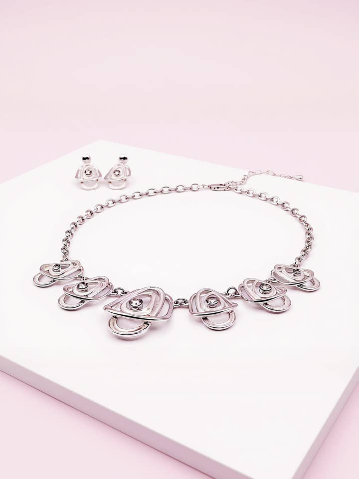 Abstract Layered Crystal Necklace & Earrings Set for wholesale by Arya Jewellery Wholesale