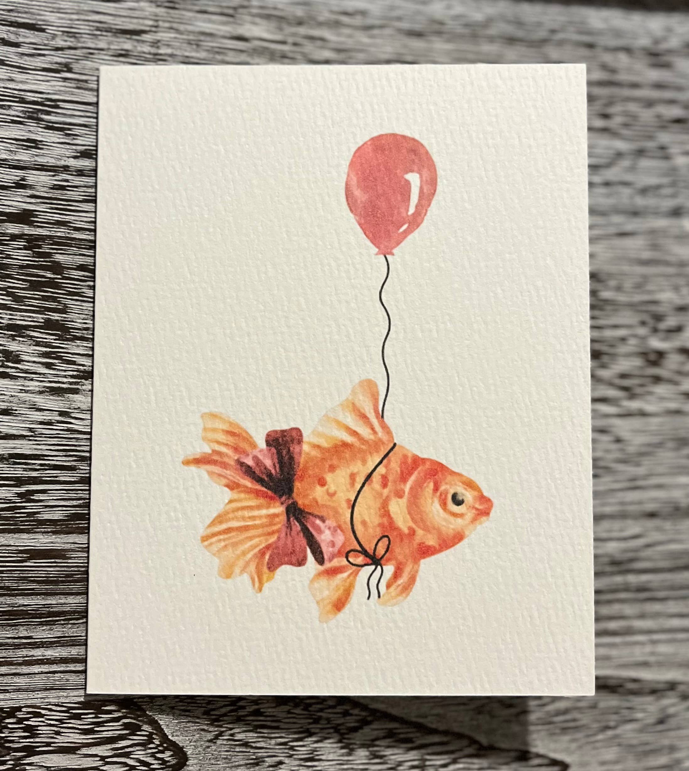 Paper Kuts - Wholesale Birthday Card - Watercolour Goldfish With Red Balloon Birthday Card2