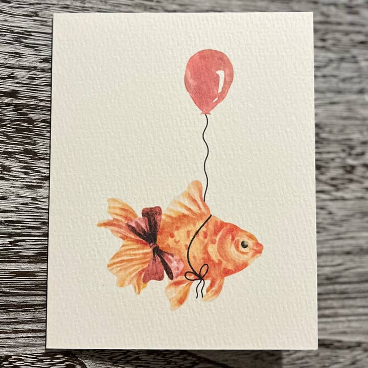 Paper Kuts - Wholesale Birthday Card - Watercolour Goldfish With Red Balloon Birthday Card2