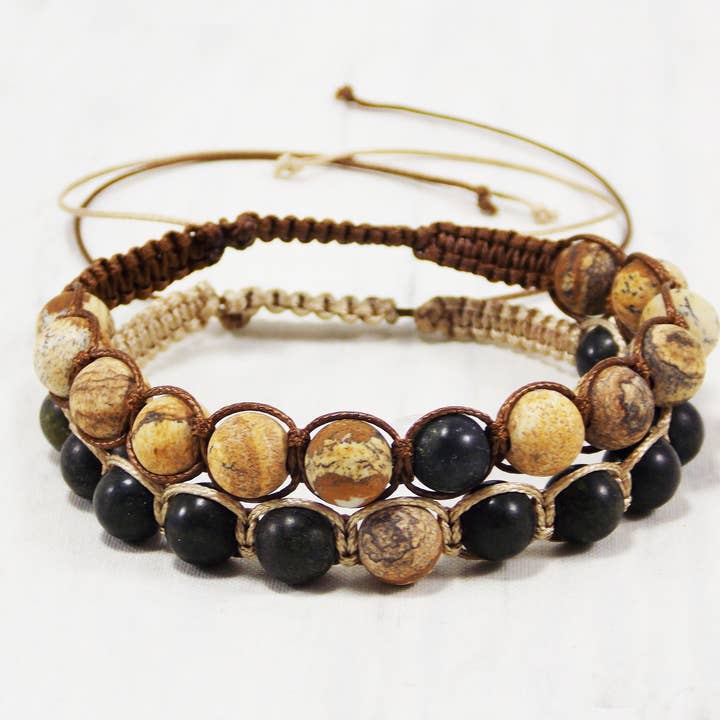 You and Me Bracelet Unakite Black Stone Love Couple Bracelet Matching Gemstone Missing Piece Long Distance Gift Custom Bead Bracelet Macrame for wholesale by Ninolia