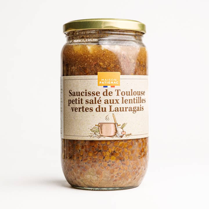 SALSICCIA DI TOLOSA E PROSCIUTTO SALATO CON LENTICCHIE VERDI per la vendita all'ingrosso da parte di MAISON PATIGNAC