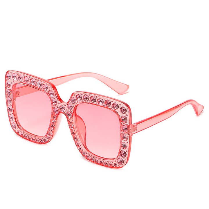 WoodWristCo - Wholesale Sunglasses - Women's - Fashion Square Frame Diamond Studded Sunglasses