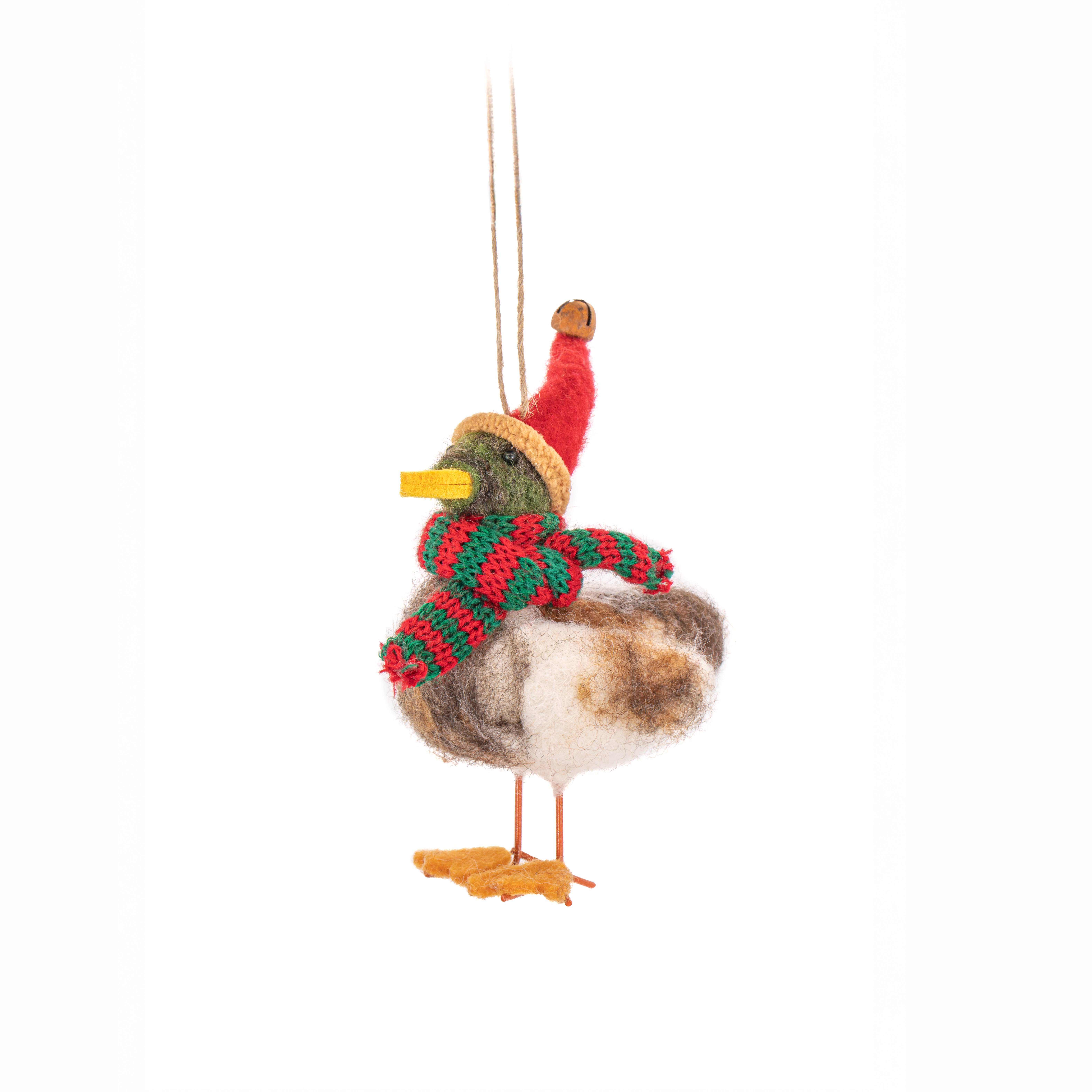 Sass & Belle Europe - Wholesale Christmas Decoration - Duck with Santa Hat & Scarf Felt Decoration
