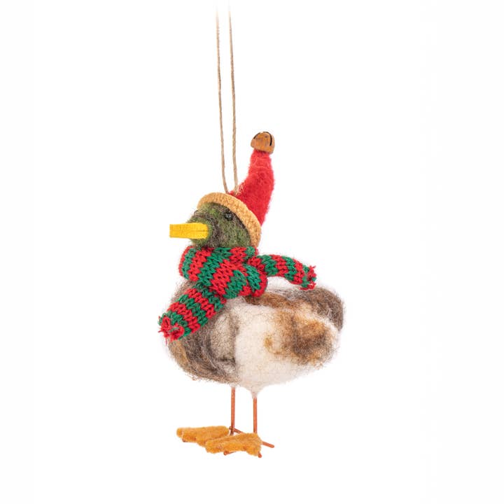 Sass & Belle Europe - Wholesale Christmas Decoration - Duck with Santa Hat & Scarf Felt Decoration0