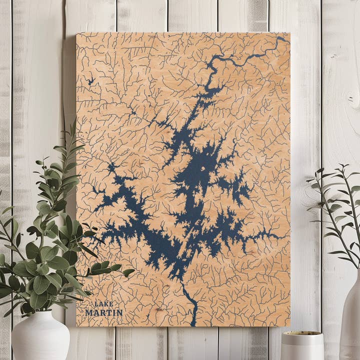 Mappa Personalizzata del Lago Martin Alabama per la vendita all'ingrosso da parte di Benoit's Design Co.