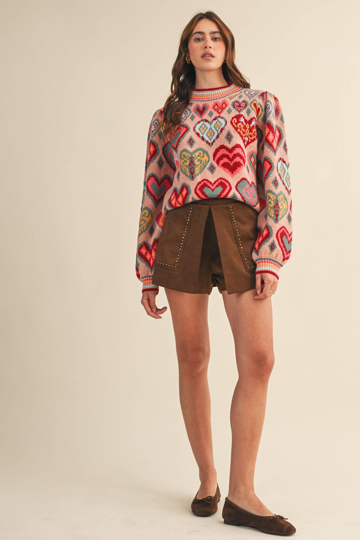 &MERCI - Wholesale Knit Sweater - Women's - HEART PATTERN PULLOVER SWEATER MSW1091325