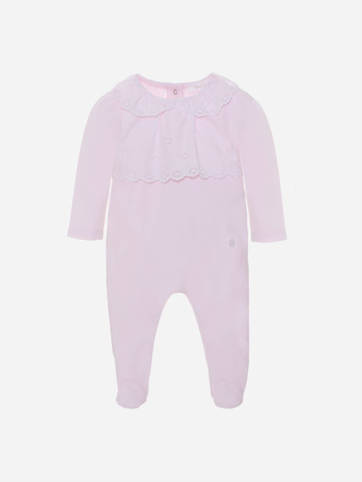 Rosa Strampler mit englischer Stickerei für den Großhandel von Patachou