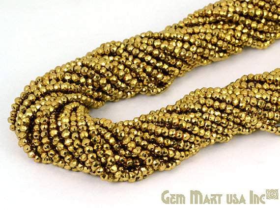 GemMartUSA - Wholesale Beads - Yellow Pyrite Rondelle Beads, 12.5" Gemstone Strand, 3-4mm0