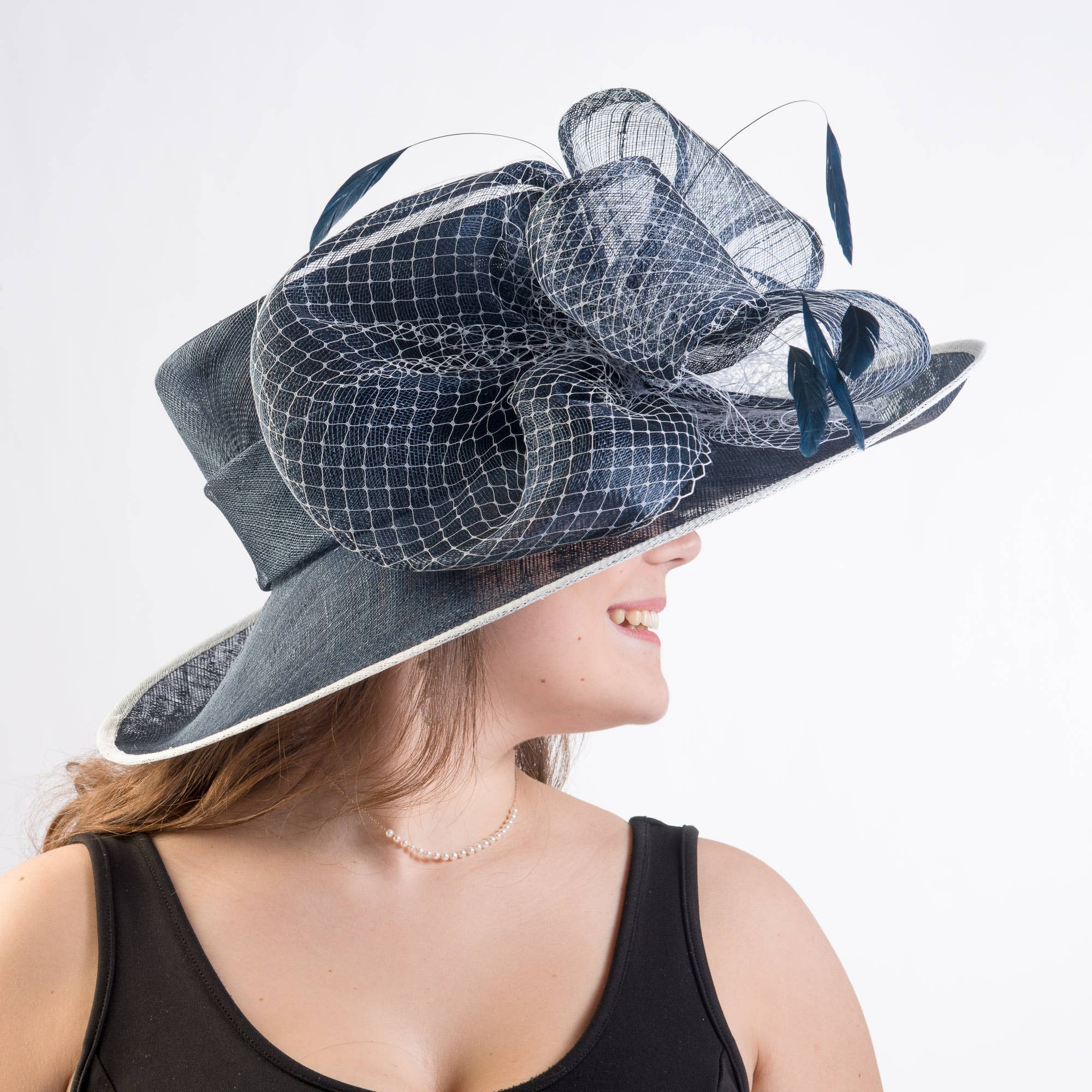 KaKyCo - Wholesale Fascinator Hat - Women's - Large Two Tone Veil Sinamay Hat | 1135586