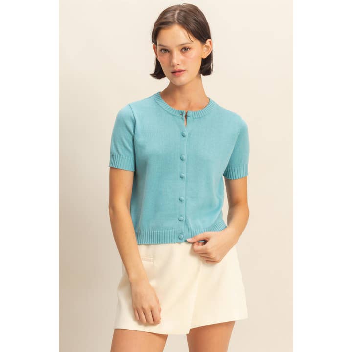 Crew Neck Short Sleeve Buttoned Cardigan for wholesale by Double Zero