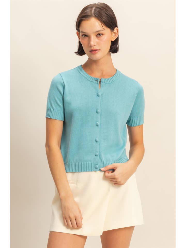 Crew Neck Short Sleeve Buttoned Cardigan for wholesale by HYFVE