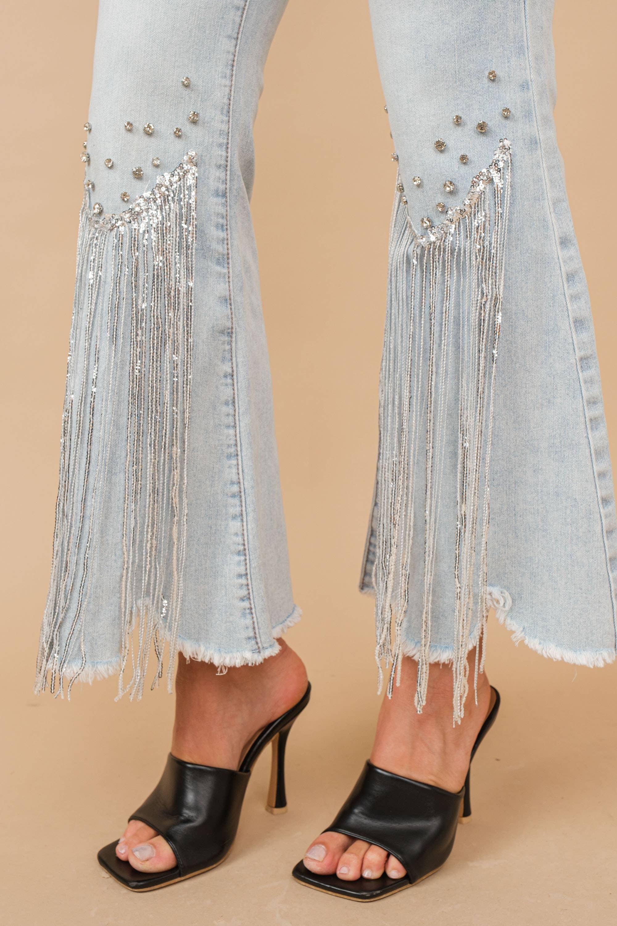 LIGHT WASH 80004P - Rhinestone Embellishment Detail Sequin Denim Jeans for wholesale on Faire6