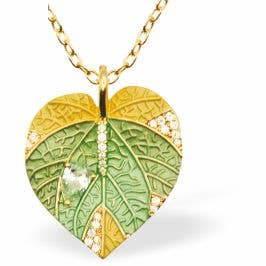 Designer Rain Forest Leaves Necklace in Green and Yellow, Rhodium Plated for wholesale by Byzantium Collection Ltd