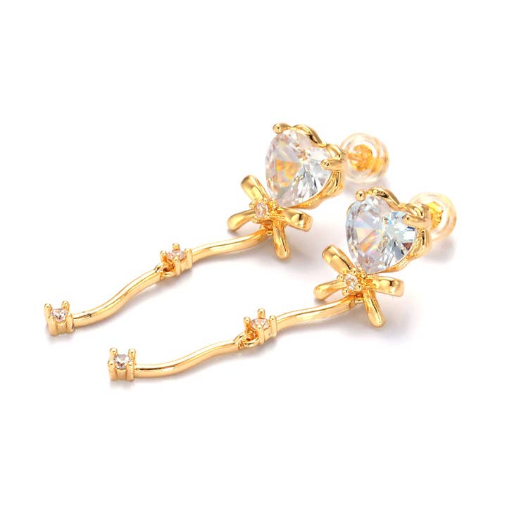 Guld Klare CZ Hjerte Sløjfe Øreringe EA-21AB1034 for engroshandel hos Simply Jewels