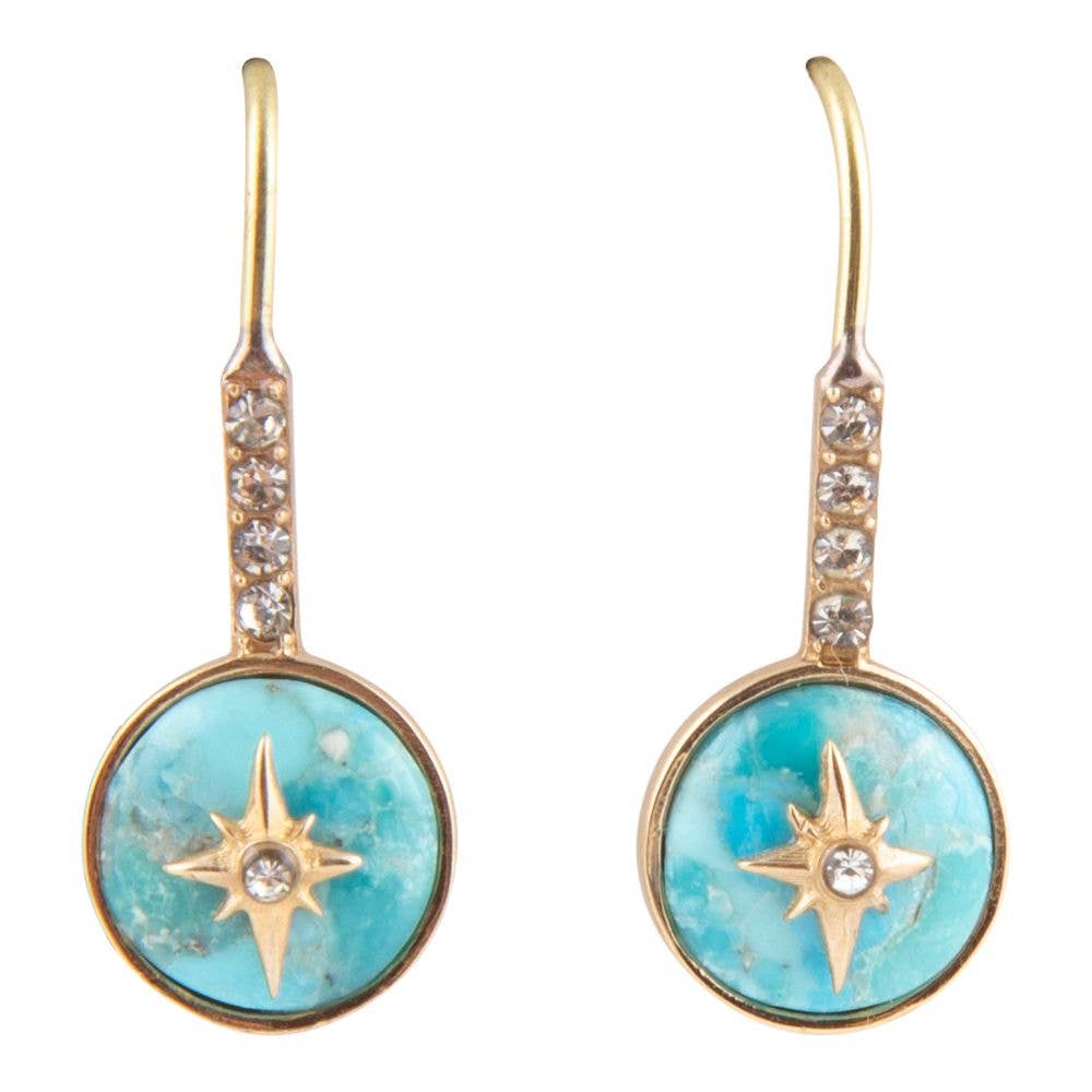 Barse Jewelry - Wholesale Dangle Earrings - Celestial Blue Turquoise Golden Drop Earrings0