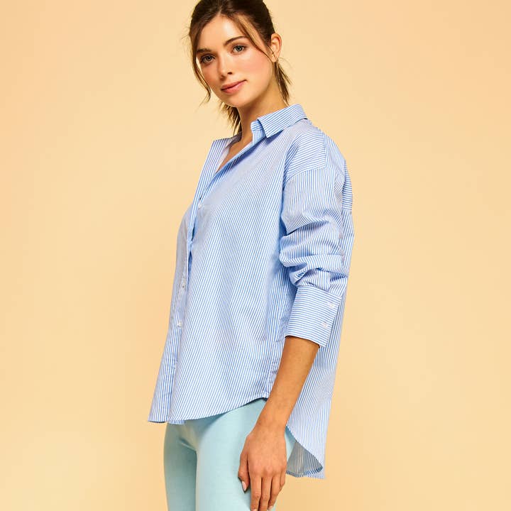 khaki PRINTED STRIPE POPLIN BUTTON DOWN SHIRT-F75687-1 for wholesale on Faire15