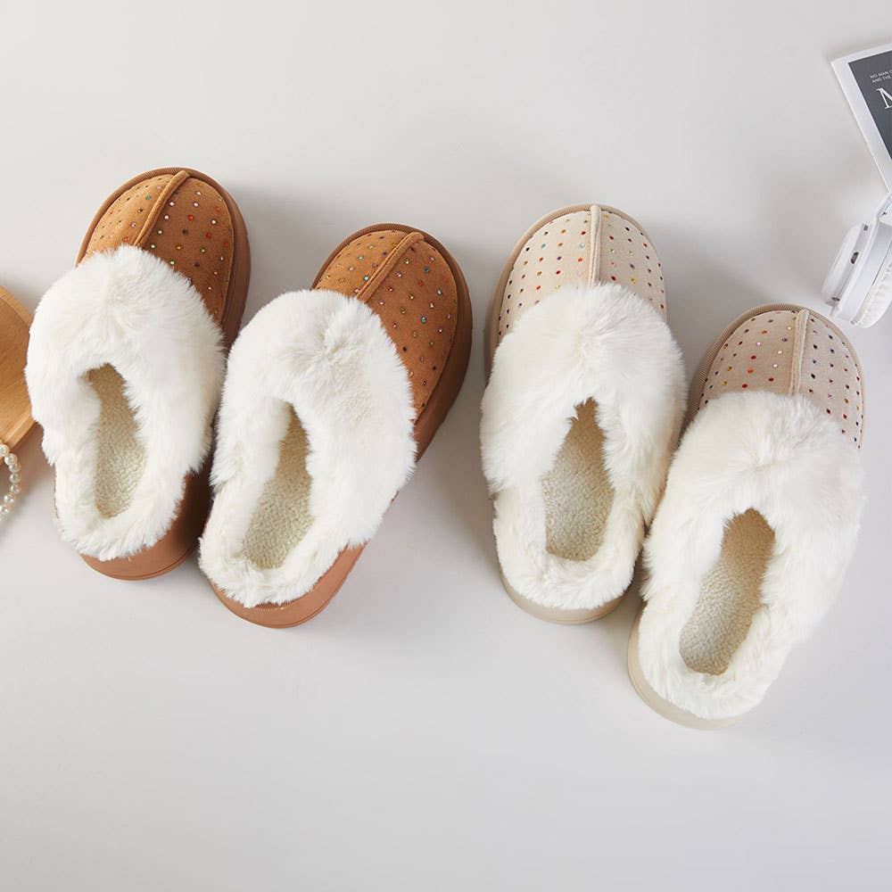 Sensibling Corp. – wholesale Slippers – Women's – 6Pairs - Rhinestone Embellished Fuzzy Plush Home Indoor Floor Slippers1