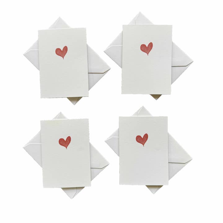 Small note cards with red watercolour love heart for wholesale by Tall Order