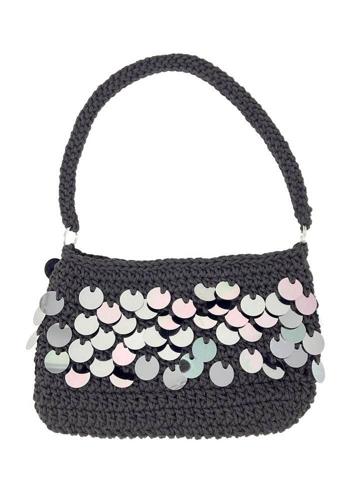 Brun chokolade hæklet bomuldstaske med pailletter for engroshandel hos Tétè Accessories