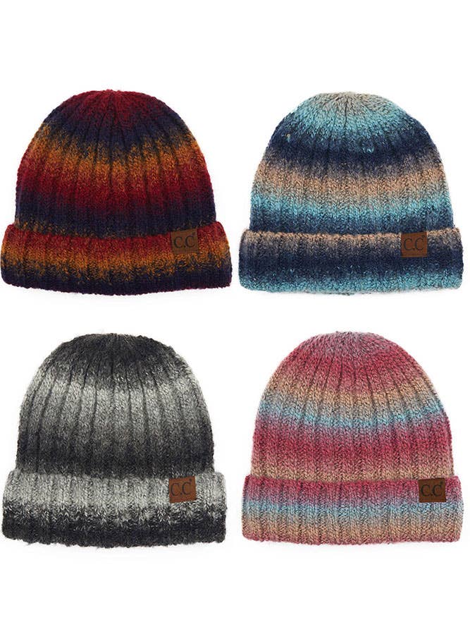 Bonnet d'hiver en tricot torsadé C.C Ombre avec revers pour la vente par Hana
