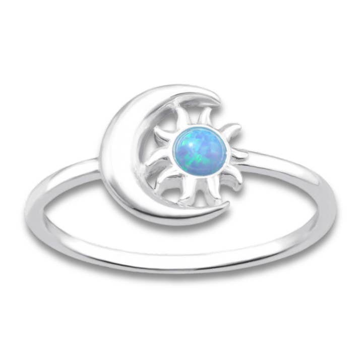 Moonrise Jewelry - Wholesale Single Stone/Solitaire Ring - R-90 Moon and Sun Blue Lab Opal Ring