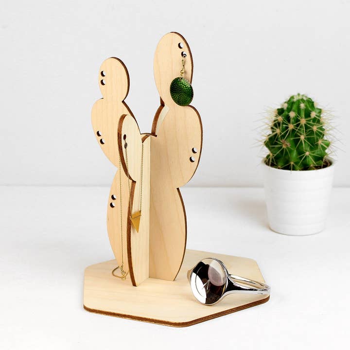 Wooden jewelry holder - Cactus California (made in France) for wholesale by Reine Mère
