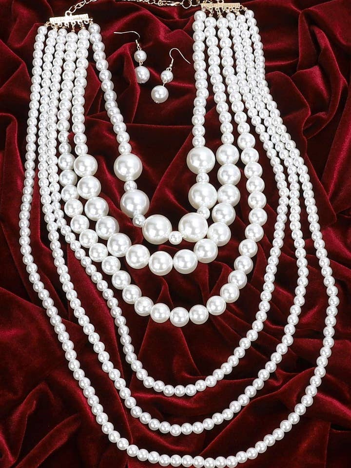 21.5 INCH MULTISTRAND LONG PEARL NECKLACE SET NPY074 for wholesale by anbfashion