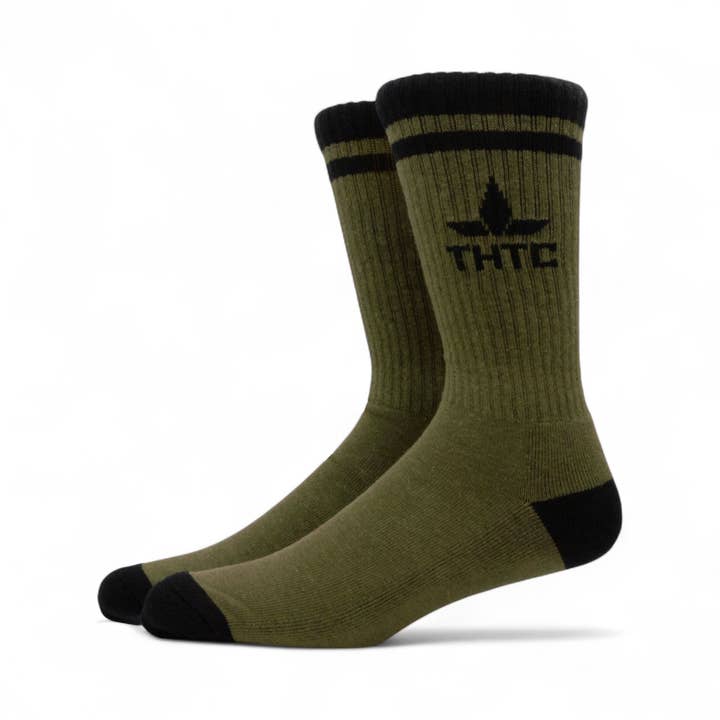 Army & Black Logo Hemp Socks for wholesale by THTC (The Hemp Trading Company)