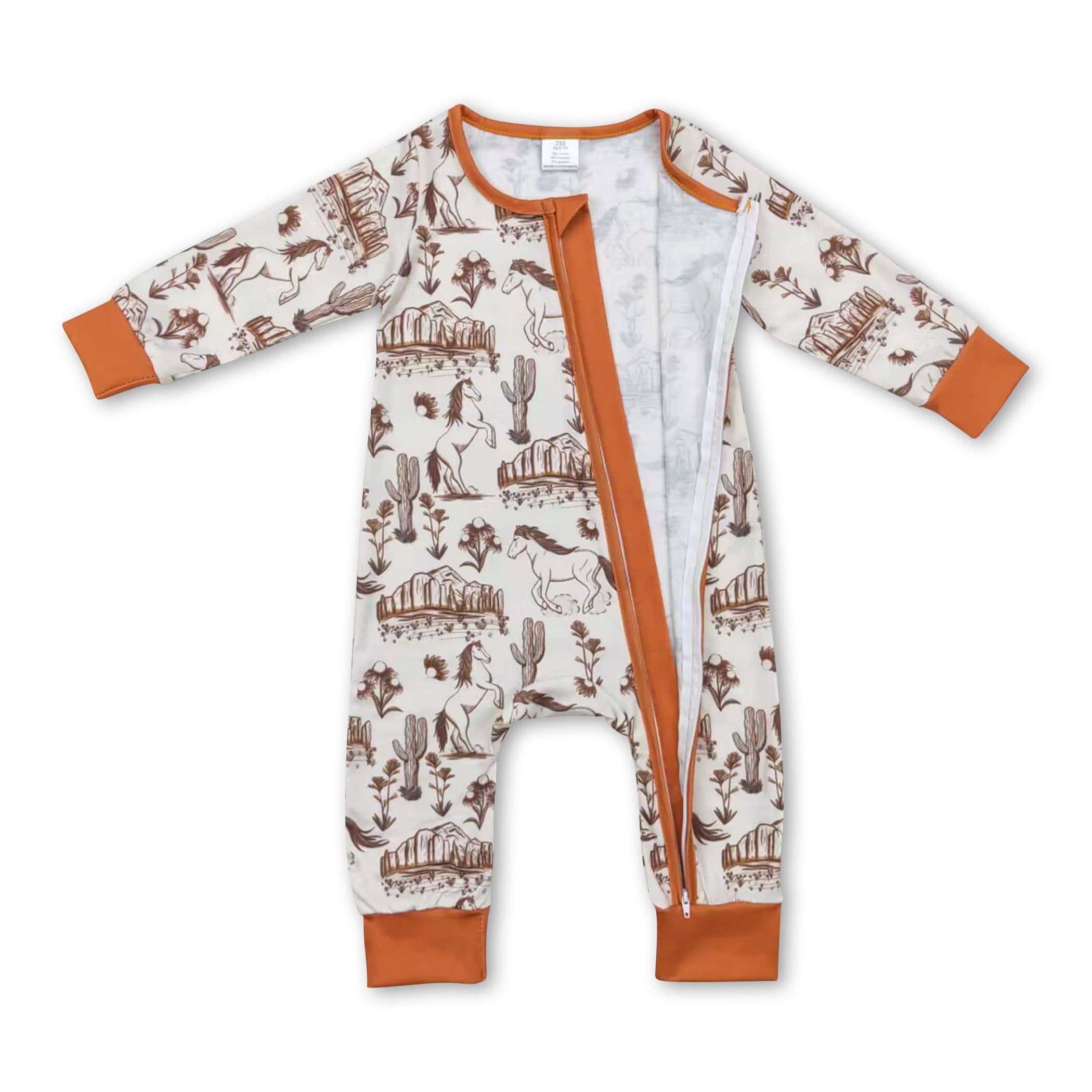 Yawoo Garments - Wholesale Sleepsuit - Baby - Long sleeves horse cactus baby kids western bamboo zipper romper1