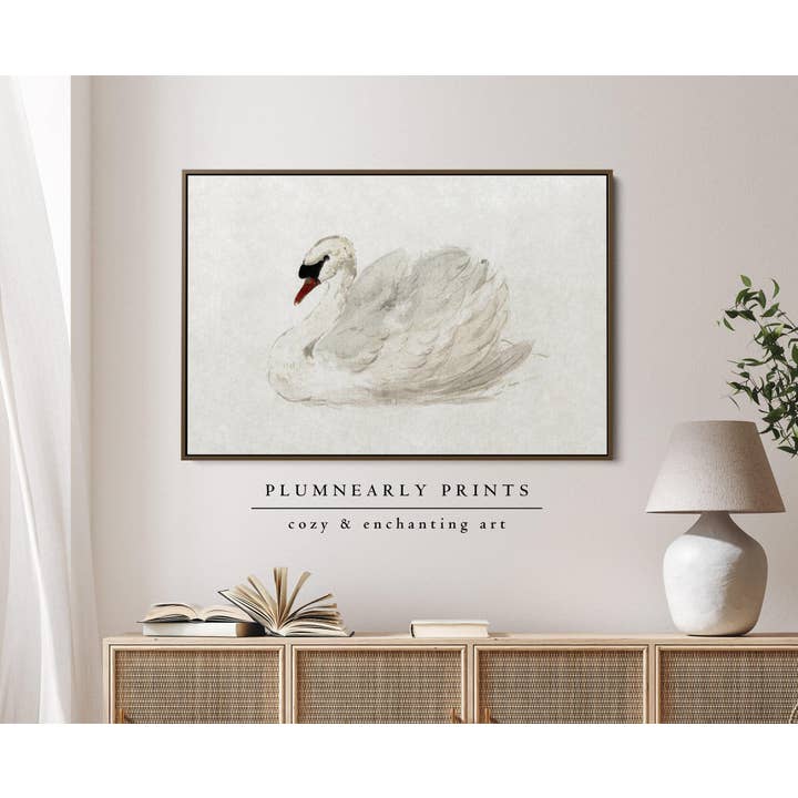 Plumnearly Prints - Wholesale Canvas Art - White Swan Neutral Watercolor Painting Framed Canvas Art 41