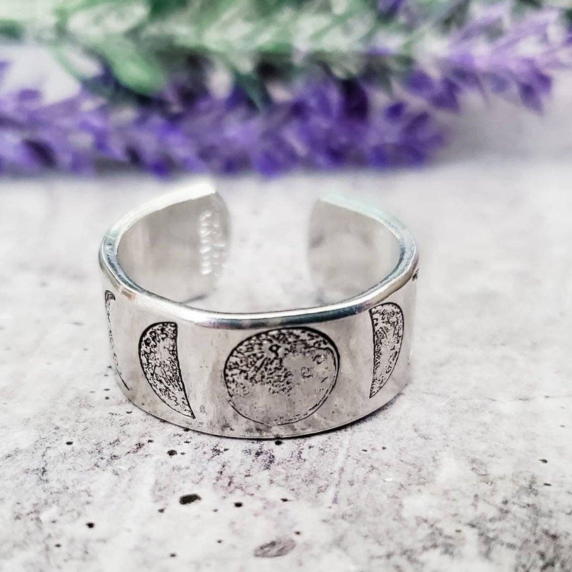 Salt and Sparkle - Wholesale Band/Stacked Ring - Moon Phases Celestial Silver Ring0