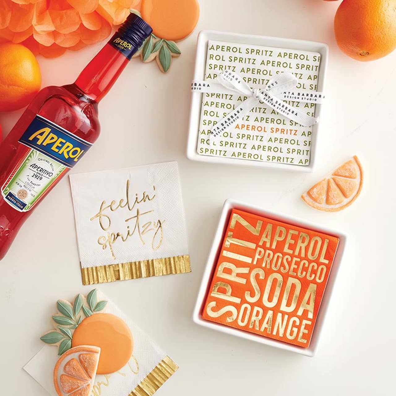Santa Barbara Design Studio by Creative Brands - Wholesale Napkin Holder - Ceramic Napkin Tray + Napkins - Aperol Spritz1
