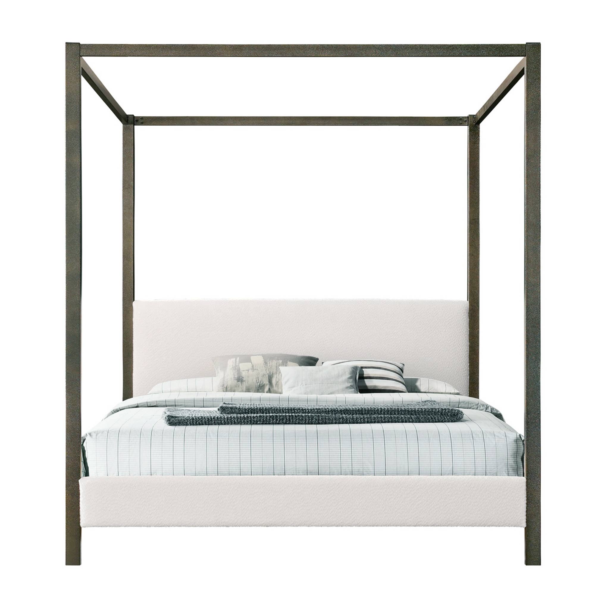 Glamour Home - Wholesale Bed - Beecher White Boucle Canopy King Bed with Iron Frame2