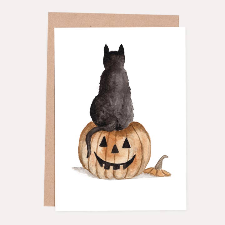 Halloween Pumpkin Cat Greeting Card for wholesale by HeatherLucyJ Design