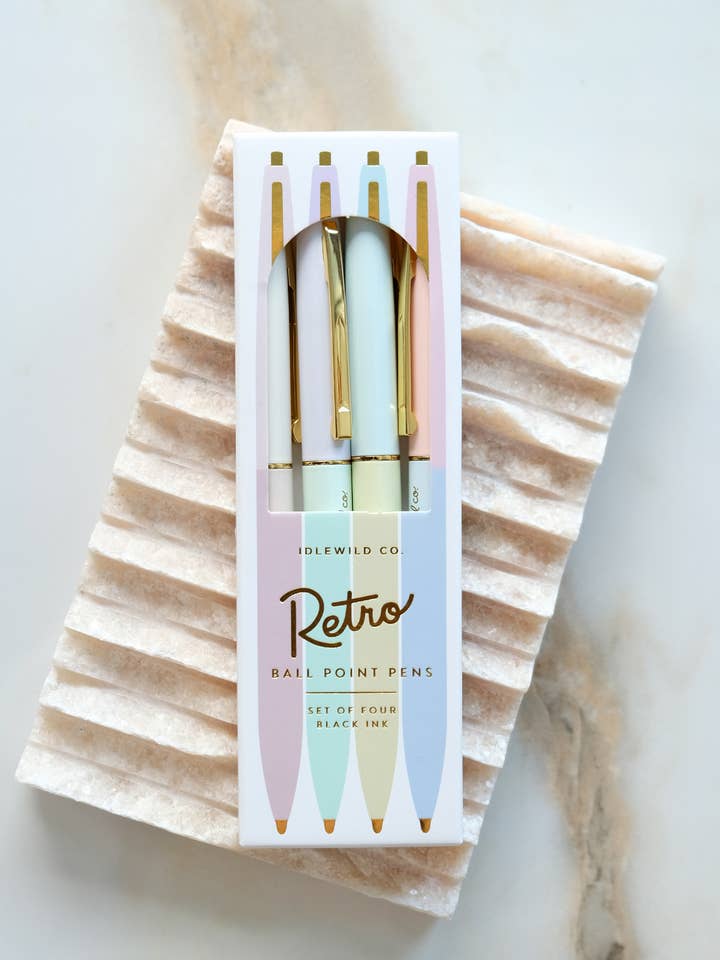 Conjunto de Quatro Canetas Retro | Arco-íris Pastel por atacado de Idlewild Co.