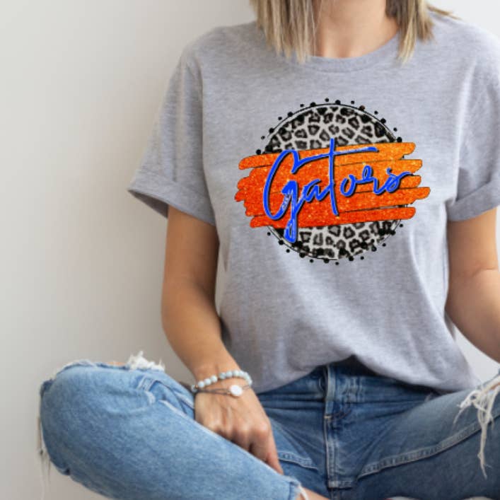 Camiseta gráfica Gators Football Leopard Circle Florida por atacado de BB Subs and Screens