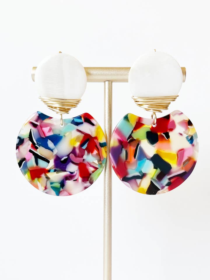 Multi-Color Rainbow and Mother of Pearl Earrings for wholesale by lynnique