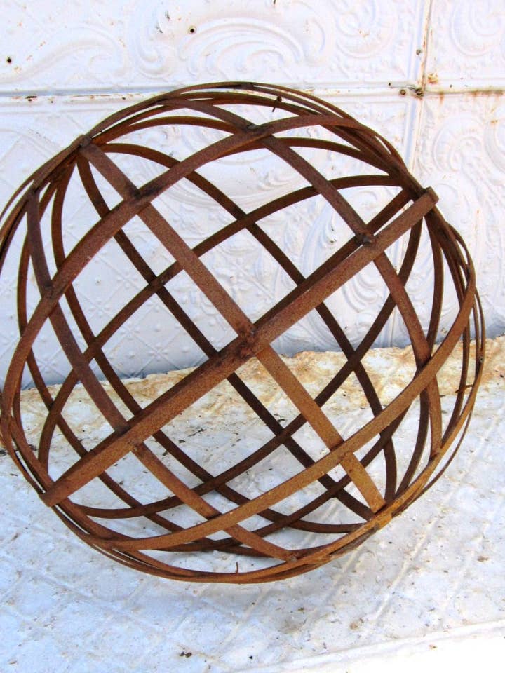 12" Solid Steel Strap Ball Sphere for wholesale by Garden Iron And More