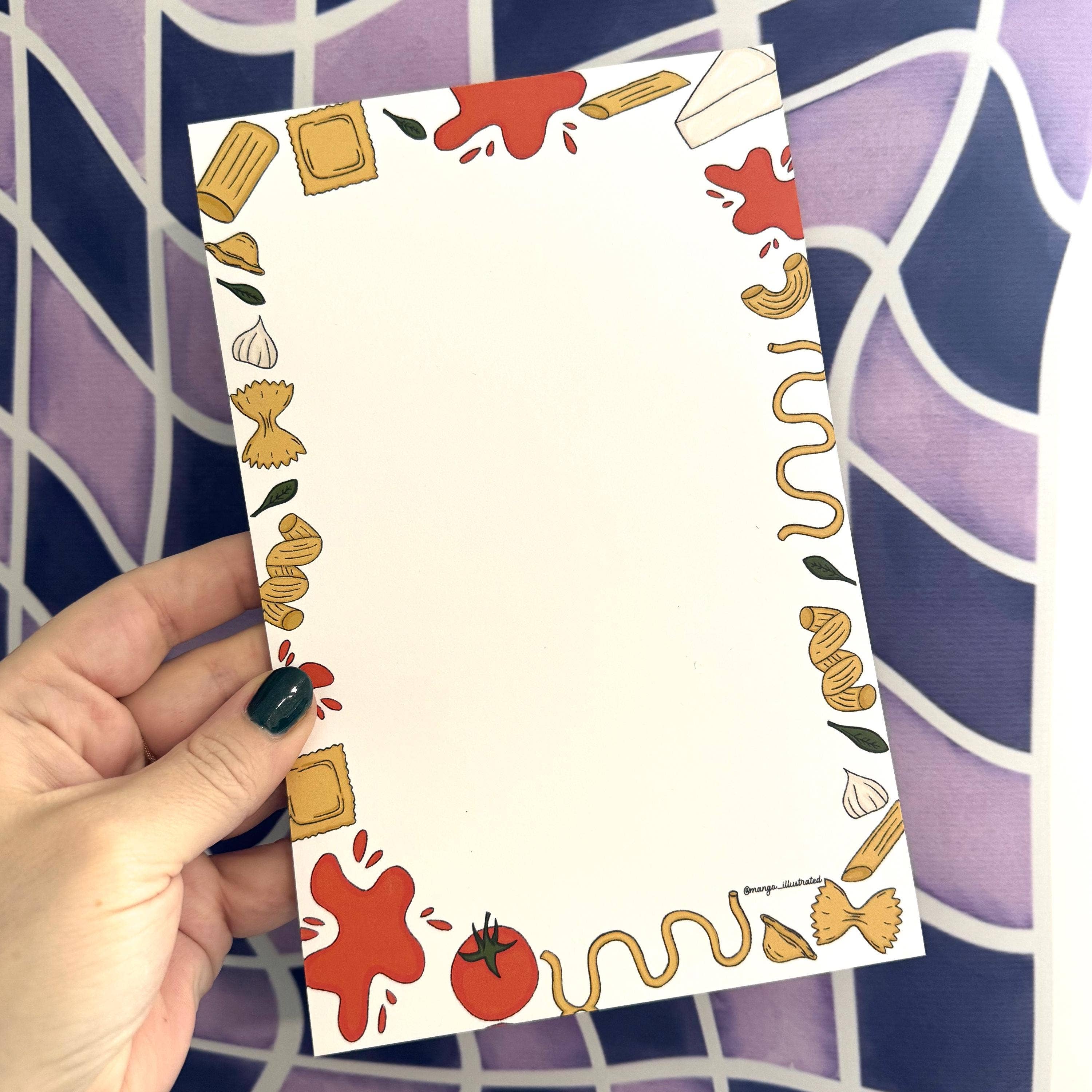 MangoIllustrated - Wholesale Notepad - Pasta Notepad – Italian Food Border, Gift for Foodies2