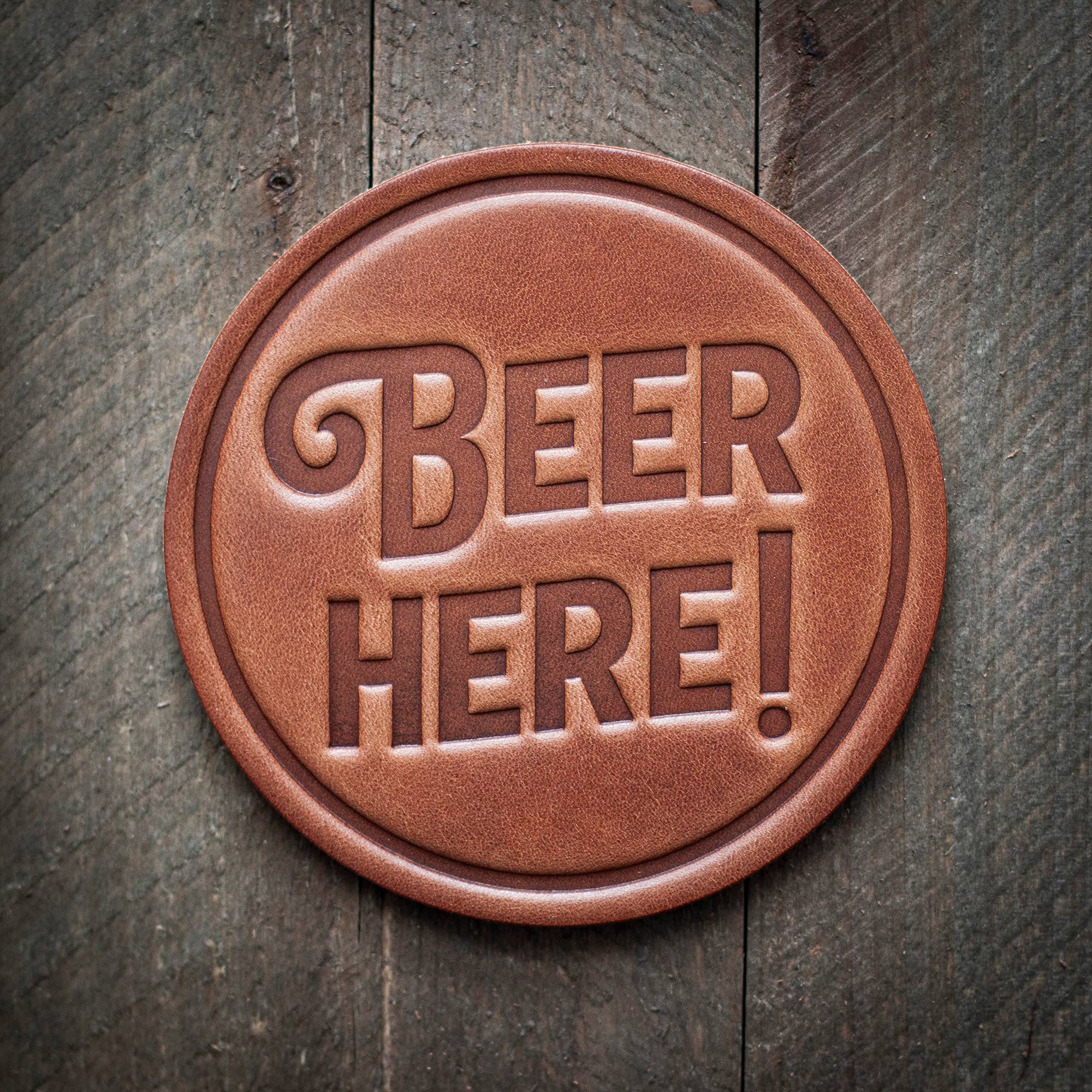 Sugarhouse Leather - Wholesale Coasters - Beer Here! Leather Coaster